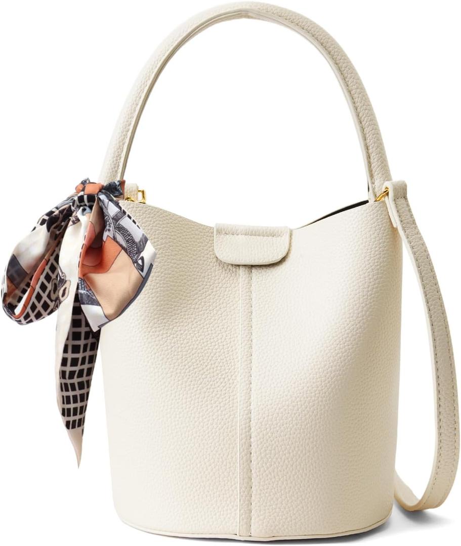 Bucket Bags for Women,Mini Crossbody Bag with Removable Shoulder Straps,Vegan Leather Handbags,Cartera de Mujer (White)