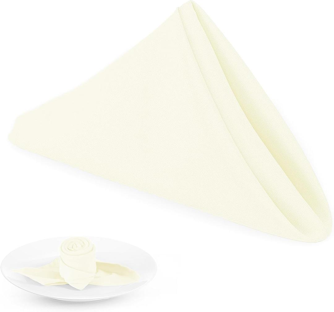 PLOYMONO Ivory Heavy Duty Cloth Napkins - 17 x 17 Inch Solid Washable Polyester Dinner Napkins - Set of 8 Napkins with Hemmed Edges - Great for Weddings, Parties, Banquets Dinner & More