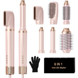 Hair Dryer Brush,Blow Dryer Brush with Attachments,110000 RPM Curly Twist 6 in One Air Style, Professional Ionic Hair Styling Tool, Left & Right Air Curler, Volumizer (Rose Gold)