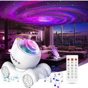 ENOKIK Galaxy Projector, Star Aurora Projector Built-in Bluetooth Speaker, Night Light for Kids Adults, White Noise Light for Home Decor/Relaxation/Party/Music/Gift (White)