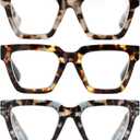 Yogo Vision Blue Light Blocking Reading Glasses for Women Big Square Oversized Computer Readers (3 Pack) (Milky Brown, Brown Havana, Blue Havana), +2.00
