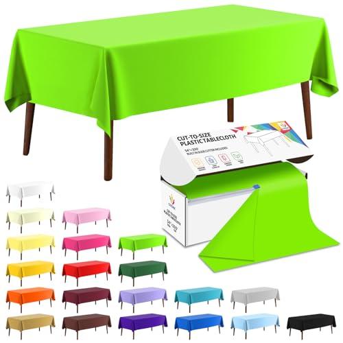 CXPSINC 54 Inch X 200 Feet Plastic Table Cover Roll Disposable Tablecloth with Slide Cutter for All Type/Shape Tables | Picnic, Party, Banquet, Birthdays, Weddings (Lime Green)