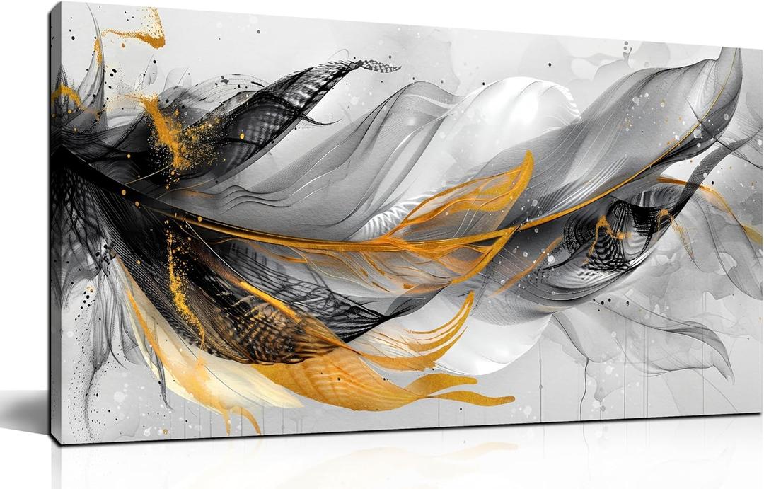 Black and White Feather Canvas Wall Art for Living Room Bedroom Home Office Large Modern Grey Feather Picture Framed Canvas Prints Size 20x40 (20L" x 40W", gray)