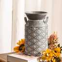 Vintage Galvanized Metal Milk Can, Farmhouse Decorative Flower Vase, Rustic French Country Milk Jug for Home Decor,10.6''H