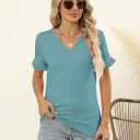 TICTICMIMI Women's V Neck Ruffle Short Sleeve Tops Summer Casual T Shirts (Blue, XL)