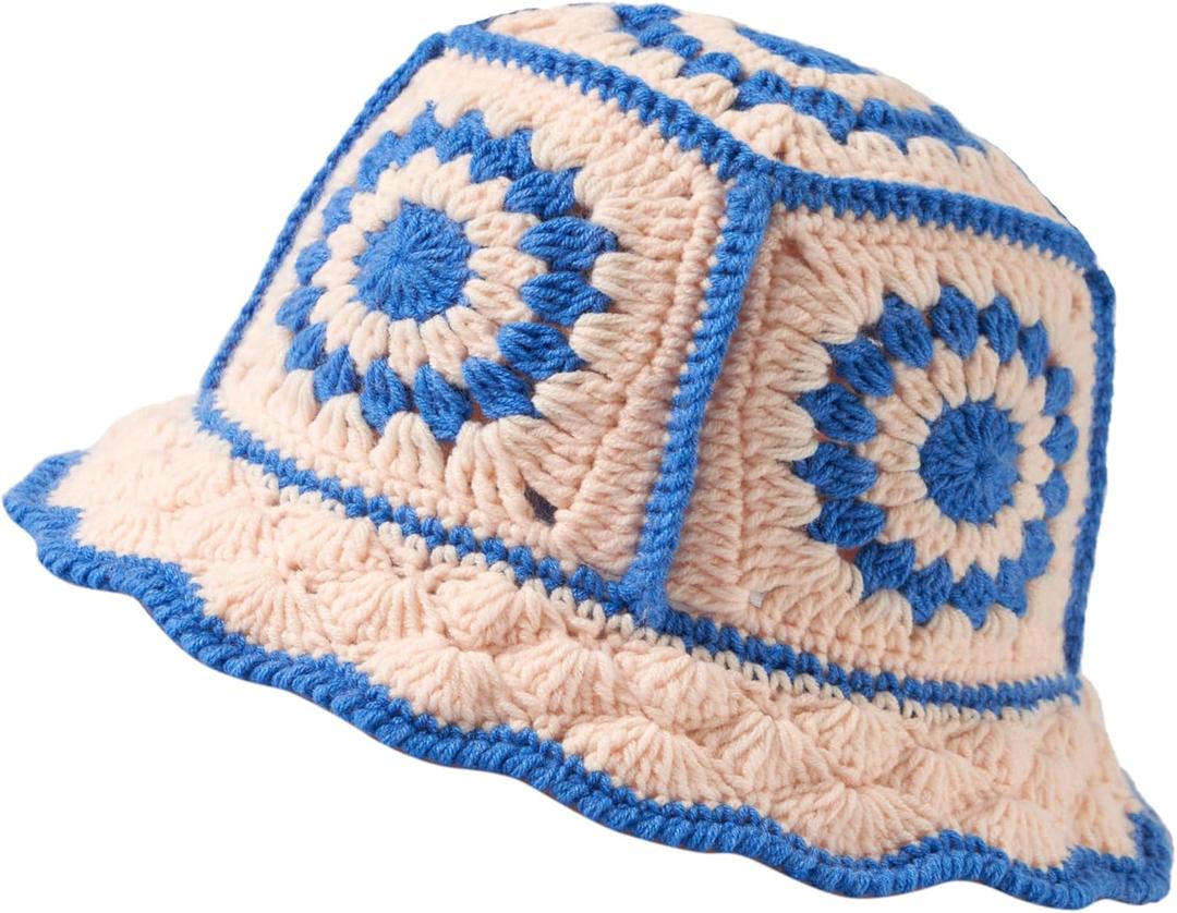 Crochet Bucket Hat for Women Knit Handmade Foldable Floppy Beach Hat Fashion Cute Comfy and Casual