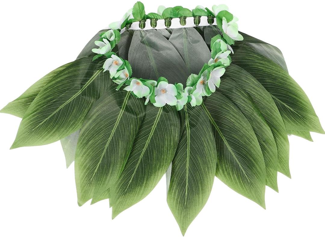 Amosfun Ti Leaf Hula Skirt Hawaiian Leaf Skirt Green Grass Skirt with Artificial Flowers for Beach Luau Party Supplies