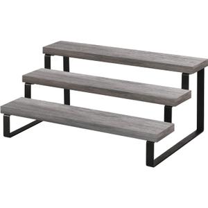 YINMIT Wooden Display Riser Stand, Tiered Perfume and Cologne Organizer Stand, 3 Tier Spice Rack Organizer, Rustic Display Shelf for Candles (3 Tier,Grey)