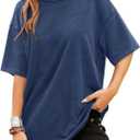 Remidoo Oversized Tshirts for Women Short Sleeve T Shirt Vintage Summer Loose Fit Tee Acid Washed Tops Blue Large (Blue, L)