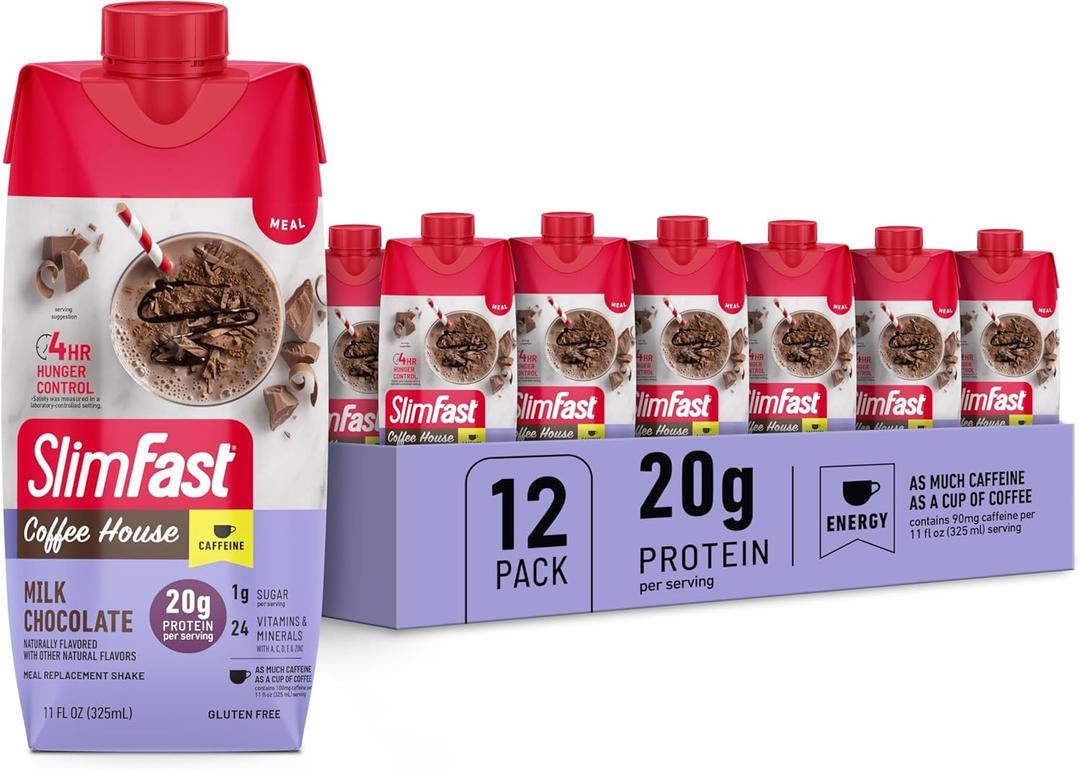 SlimFast Protein Shake, NEW Milk Chocolate- 20g Protein, Meal Replacement Shake Ready to Drink, High Protein with Low Carb and Low Sugar, 24 Vitamins and Minerals, 11 Fl Oz (Pack of 12) BBD: 10/31/25