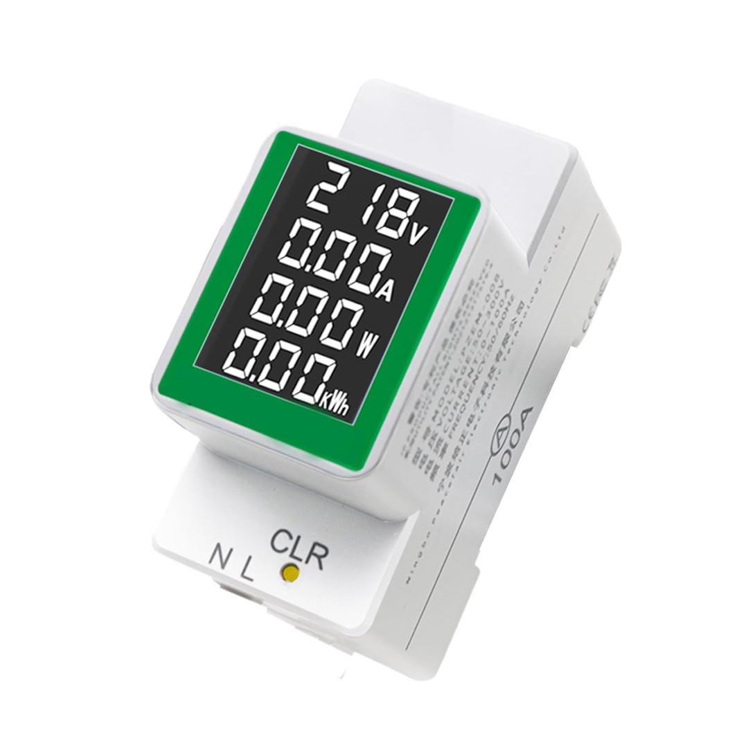 AC 50-300V 100A Multi Function Voltage Amperage Power Meter, Din Rail LCD Digital Backlight Energy Monitor, Built-in Current Transformer Ammeter Voltmeter, Single Phase Tester