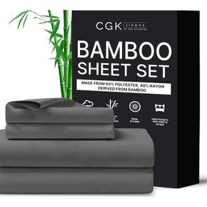 CGK Unlimited King Size Sheets- Cooling & Breathable Sheets- 60% Polyester, 40% Rayon Derived from Bamboo- Super Soft & Comfy for Hot Sleepers to Stay Cool- Dark Grey