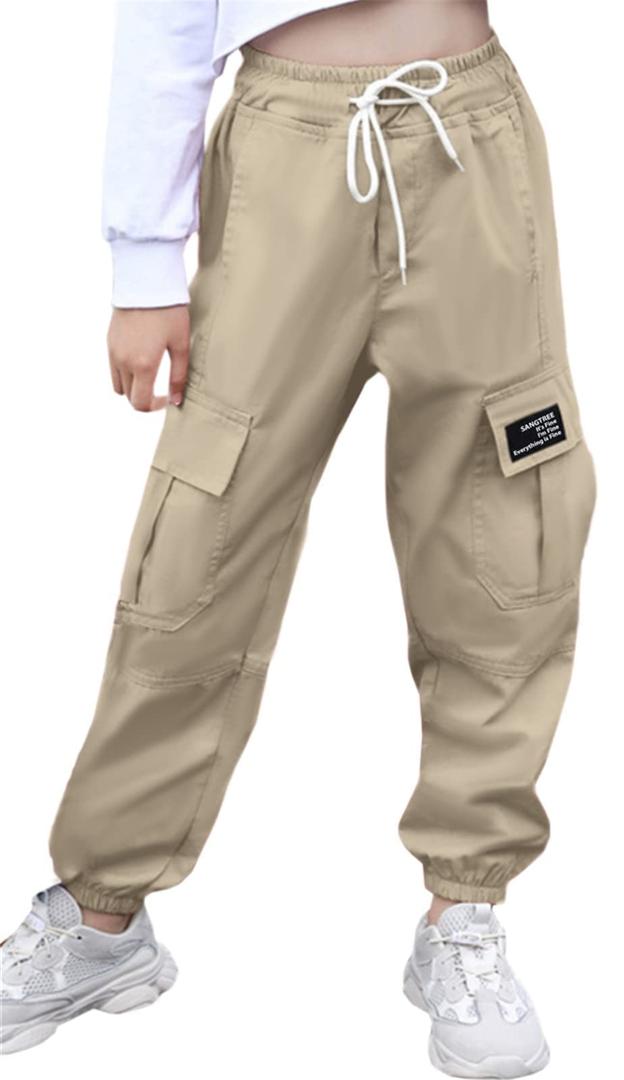 SANGTREE Women Cotton Cargo Pants Drawstring Jogger,Khaki,X-Large (Brown, XL)