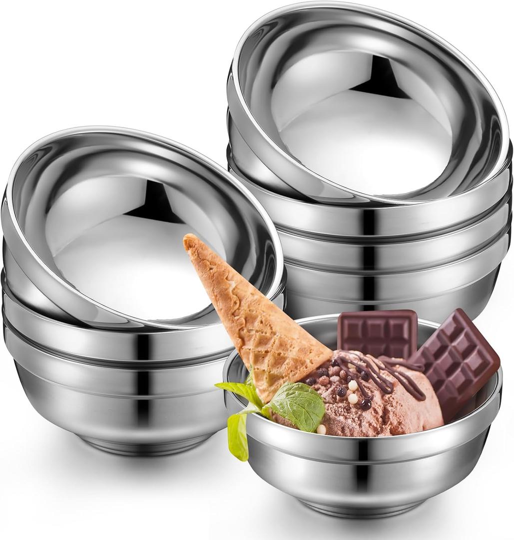 8 Pack 34 oz Stainless Steel Bowls Double Walled Insulated Soup Ice Cream Metal Mixing Nesting Bowls for Serving Soup Rice Cereal