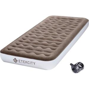 Etekcity Air Mattress Upgraded Twin Size Camping Air Bed Blow Up Bed Inflatable Mattress Raised Airbed with Rechargeable Pump for Guest, Camping, Hiking, Height 9", Storage Bag, Brown