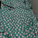 Wenrine Womens Casual Shirt Dress Floral 3/4 Sleeve Button Down V Neck Collared Loose Boho Beach Maxi Dresses A-Dark Green, L