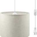 Plug in Pendant Light, 15 FT Hanging Lamp with Plug in Cord, On/Off Switch, Pendant Lighting with Fabric Shade, Hanging Light Fixture for Living Room, Bedroom, Dining Room, Kitchen (Beige)