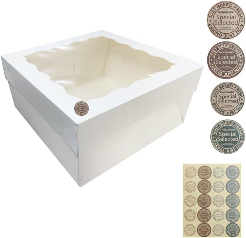 JIYIXHylera 20Pcs 12x12x6 Inch Cake Boxes with Display Window and Lids, Tall Kraft Bakery Containers for Birthday Party Desserts, Disposable Pastry Packaging Boxes