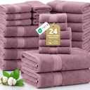 LANE LINEN Bathroom Towels Set - 24 PCs - 100% Ring Spun Cotton - Quick Dry, Soft & Absorbent - 4 Bath, 4 Fingertip, 6 Hand Towel, 8 Washcloths, 2 Bath Sheets - Towels for Regular Use - Wistful Mauve (11: Wishful Mauve)
