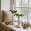 6 Pcs 1.38" Mini Green Boxwood Leaves Taper Candle Rings Wreaths Small Artificial Greenery Taper Candle Holder Wreath Candle Ring Wreath for Farmhouse Home Candlesticks Table Centerpieces Decor