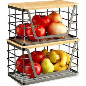 2 Pack Storage Stackable Kitchen Laundry Organizers, Wall Mount Large Trash Bag Holder with Bamboo Top, Standard Garbage Bag Dispenser, No Drill Required