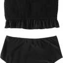 RXRXCOCO Womens Shirred Bandeau Bikini Cute Two Piece Swimsuit Off Shoulder High Waist Bathing Suit (Black, L)
