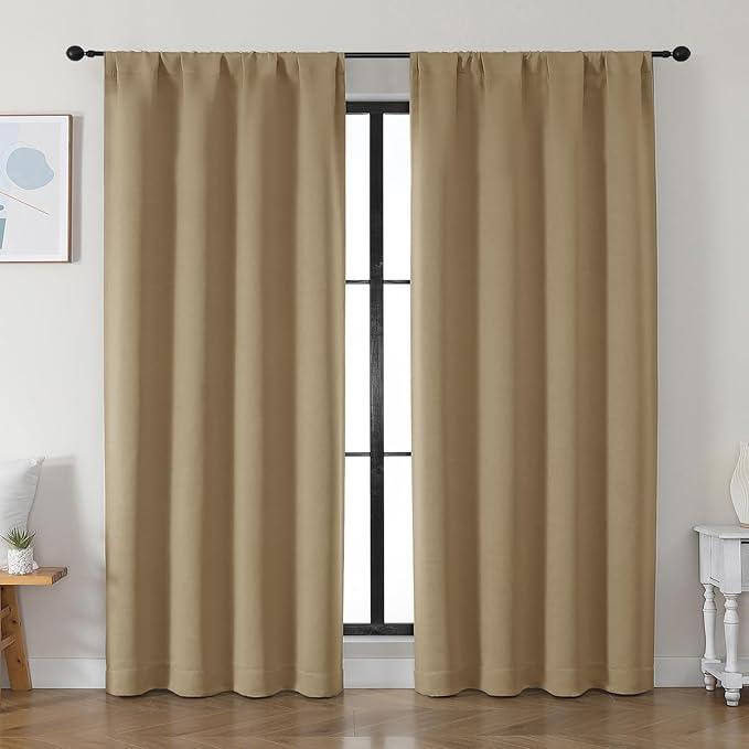 Simplebrand Ava Taupe Blackout Curtains for Bedroom 84 Inch Length 2 Panels Set, Solid Thermal Insulated Privacy Living Room Window Treatment Curtains Blackout Drapes, W50 x L84 Inch, Taupe