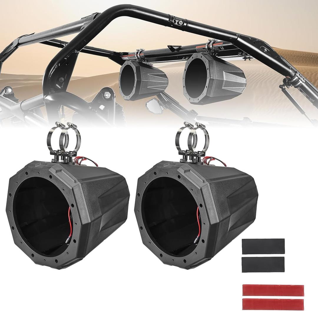 KEMIMOTO Upgraded 8" Speaker Pod Enclosure A Pairs Fit 1.5"- 2" Roll Bar Compatible with Polaris RZR Ranger Can-Am Maverick X3, Boats UTV 8-Inch Speaker Cage Pods