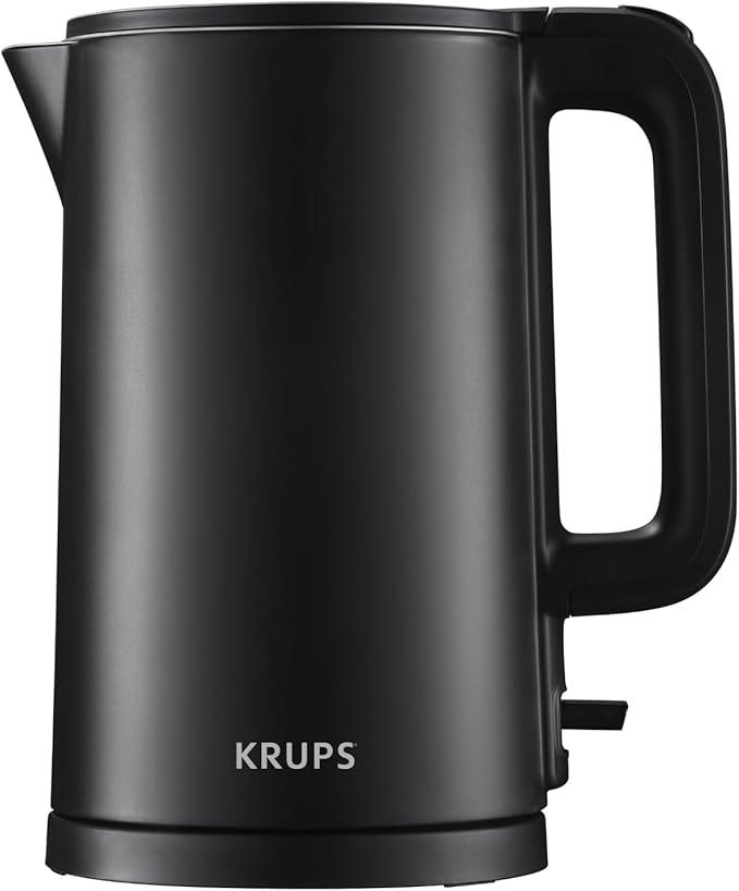 KRUPS 1.5L Electric Kettle Stainless Steel Cool Touch Interior, Fast Boiling, One Cup in 80 Seconds, Double Wall, Auto Off, Keep Warm, Hot Water Kettle Electric, Cordless, Black/White