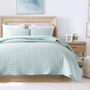 HORIMOTE HOME Quilt Queen Size Aqua Blue, Lightweight Quilt for Summer Ultra-Soft Microfiber Modern Style Quilted Clouds Pattern Bedspread Quit Set 3 Pieces (Full/Queen(90" x 96"))