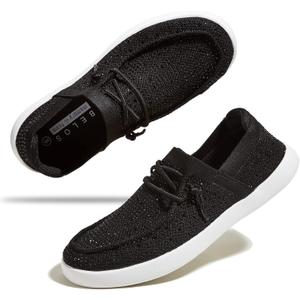 BELOS Women's Rhinestone Lace Up Loafers Shoes Comfortable Slip On Mesh Knit Walking Shoes Fashion Lightweight Sparkly Glitter Sneaker (11, Black)