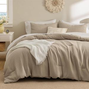 Bedsure Waffle Comforter Set Queen, Soft and Breathable Khaki Bedding Comforter Set, 3 Pieces, 1 Waffle Weave Comforter (90" x 90") and 2 Pillowcases(20" x 26")