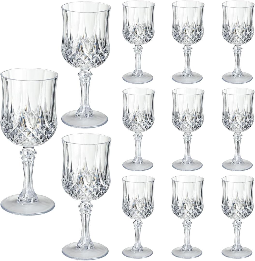 XKXKKE 12 Pcs Transparent Plastic Drink Cooler Glasses, Plastic Water Goblets for Parties, Stemmed Drinking Glasses for Wedding Reception, Grand Event Party Bar Supplies Reusable Drinking Cups