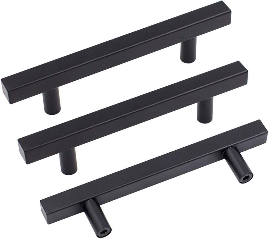 goldenwarm 5Pack Matte Black Cabinet Handles 4in Dresser Drawer Pulls Black Kitchen Hardware - LSJ22BK102 Flat Square Handles for Bathroom and Bedroom, 4 Inch(102mm) Hole Centers