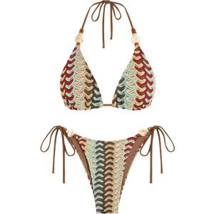 ZAFUL Women's Bikini Sets Beads Triangle Swimsuits 2 Piece String High Cut Cheeky Bathing Suits S