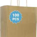 COGLARING 100Pcs Brown Gift Bags with Handles - 11x5.9x11 Inch Kraft Paper Bags for Parties, Weddings, Shopping, Grocery, Takeout & Retail - Bulk Brown Paper Gift Bags