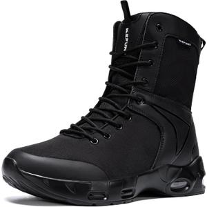 KEFUWU Military Tactical Boots Men Wide Toe 8 Inches Lightweight Durable Side-Combat Boots Work Hiking Non Slip Cushion Boots(8.5 Men,Black)