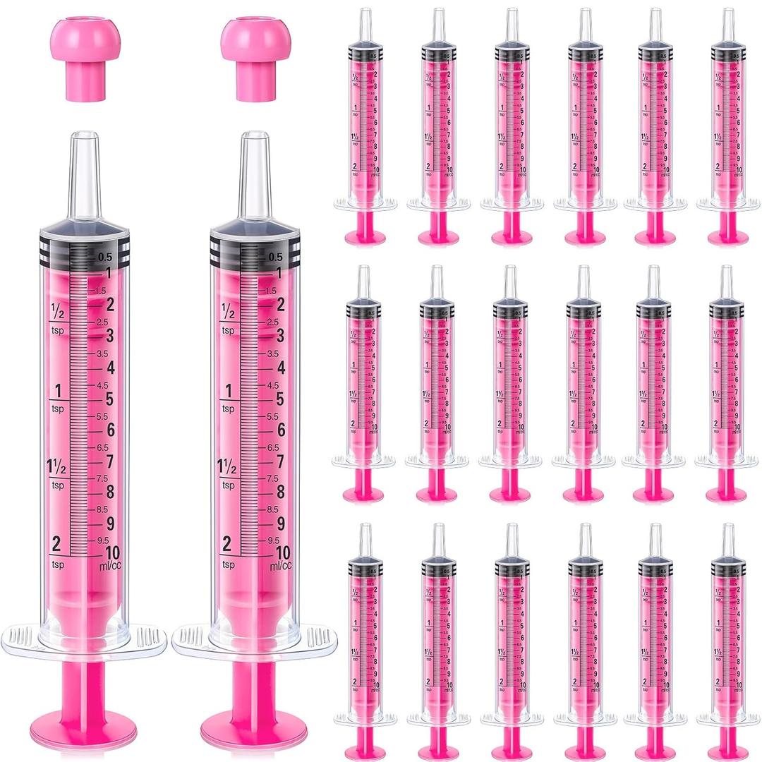 TrelaCo 20 Pack 10ml Oral Syringes with Cap for Liquid Plastic Syringe Without Needle Colored Measuring Dispensing Tools Individually Sealed for Pets Feeding(Pink)