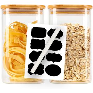 Set of 2 Glass Food Storage Jars 37OZ with Bamboo Airtight Lids - Borosilicate Glass Jar with Airtight Lids, Candy jar, BPA Free Glass Storage Containers for Dry Food Storage, Pasta Rice Flour Sugar