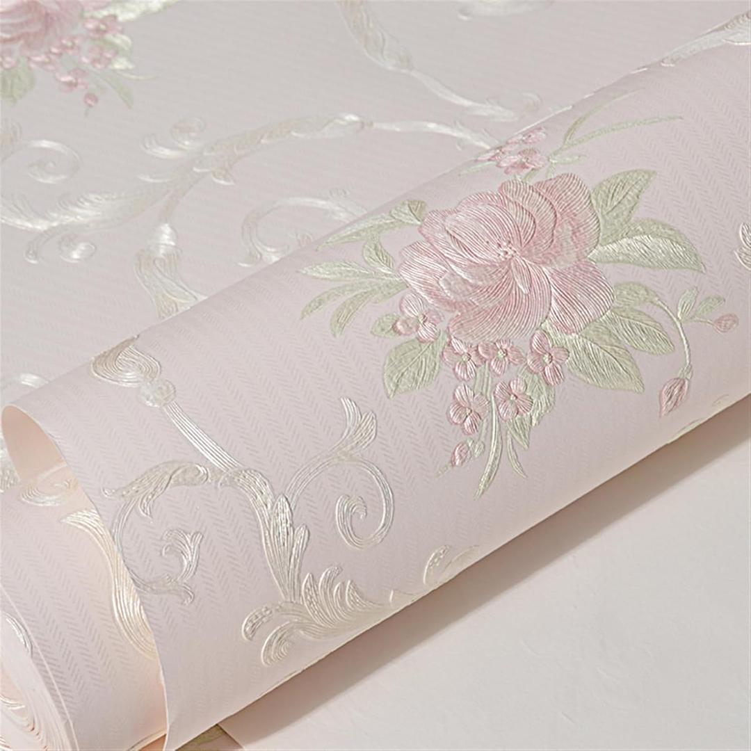 GIBZ 3D Vintage Floral Wallpapers Peel and Stick Colorful Rustic Wall Papers Decorations Wallpaper Contact Paper Pink 2 0.53x5m