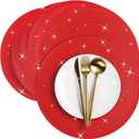 Patelai Glitter Paper Decorative Placemats - 13 Inch Round Shiny Tablemats - Bling Disposable Paper Doilies for Table Dinning Banquet Wedding Party (Red, 100 Pcs)