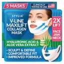 Stylia MaxiLift V-Line Lifting Collagen Face Mask - Double Chin Strap - Jawline Shaper - Neck Firming and Tightening Mask with Hyaluronic Acid & Aloe Vera - Chin Strap for Sleeping (5PC)