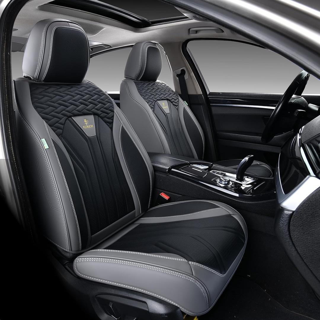 FLORICH Seat Covers for Cars, Waterproof Seat Covers, Leather Car Seat Covers 2 Pack, Universal Seat Cushion Protector for Most Cars Trucks SUV-Gray&Black