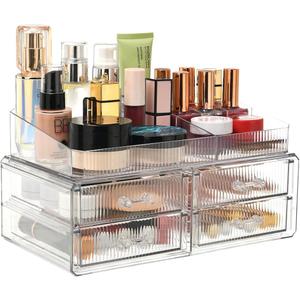 ZHIAI Stackable Storage Drawer, Transparent Cosmetics Storage Box, Cosmetics And Beauty Products Storage Organizer, Suitable For Makeup Room, Bathroom, Storage Room, Home (4 Short Draws)