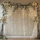 10x10ft White Tulle Backdrop Curtain with Lights String Sheer Drapes for Wedding, Birthday, Baby Shower, Bridal Shower, Photo Booth, Party, Home Decor (2 Panels, White)