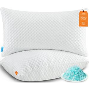 Cooling Pillows Queen Size Set of 2, Memory Foam Pillows with Zipper, Firm Bed Pillows Adjustable for Hot Side Back Stomach Sleepers (White)