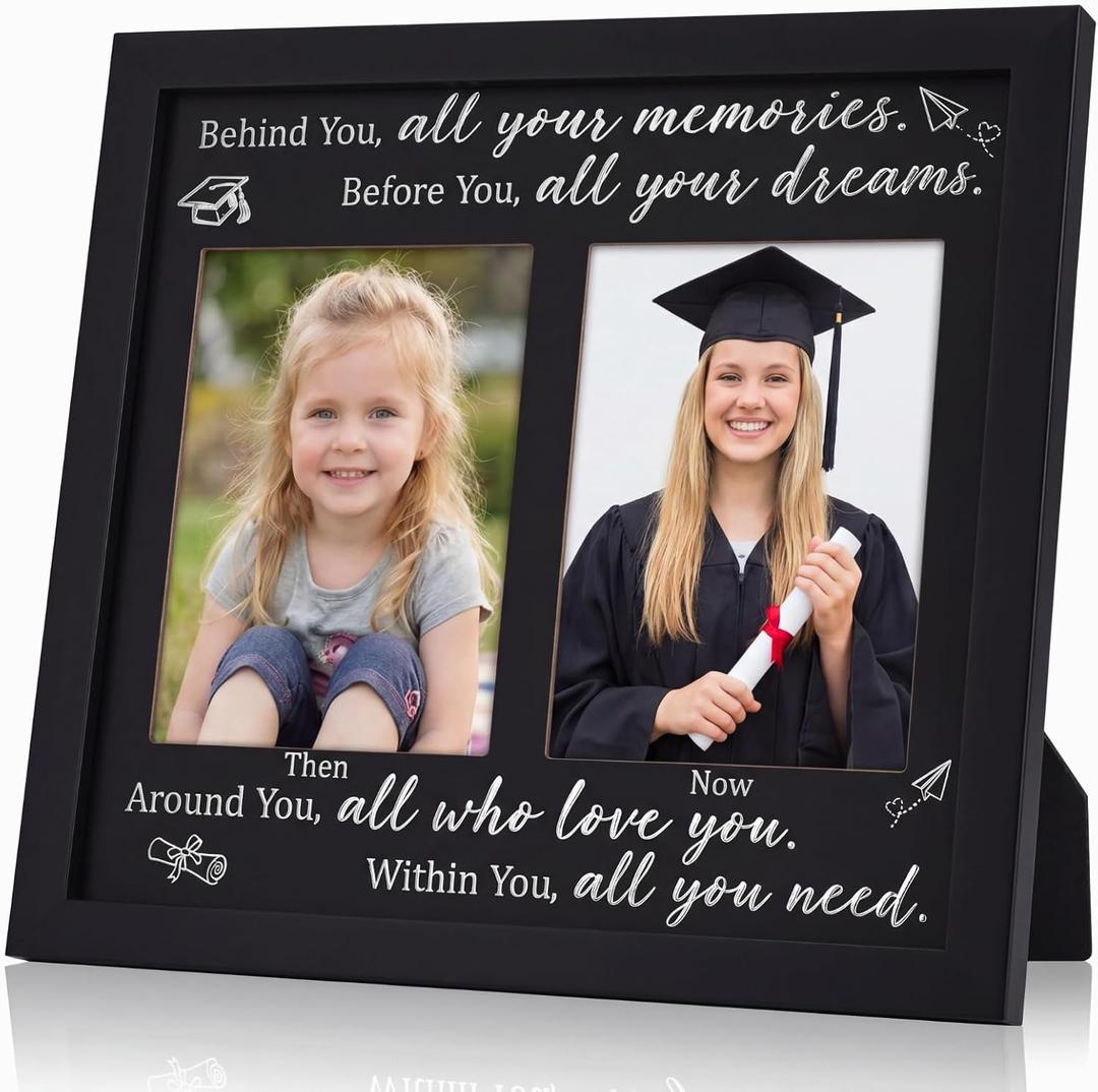 Wenqik Then and Now Graduation Picture Frame Double 5x7 Photo Frame Class of 2026 Graduation Gifts for Son Daughter High School College Graduates Wooden Photoframe Graduate Keepsake(Silver,Classic)