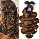 Brown Highlight Bundles Human Hair 18 20 22Inch Body Wave Bundles Hair Weave for Black Women Brazilian Virgin Hair 3 Bundles（Brown and Light Brown，#P4/30）