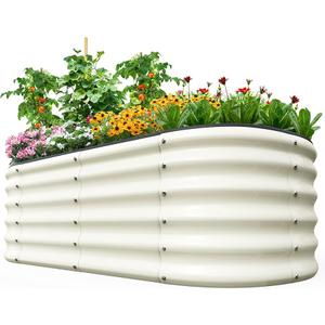 Quictent Galvanized Raised Garden Bed Kit Tall, 6x3x1.5 ft Oval Large Planting Box Rubber Strip Edging, for Vegetables Outdoor Strengthened by Crossbar (Beige)