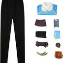 Women's Game Cosplay Princess Blue Outfit Uniform Full Set Halloween Party Costume (Large)